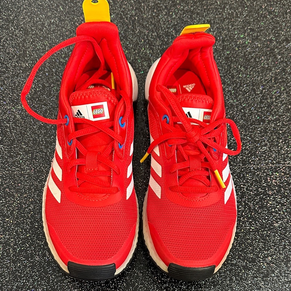 Adidas + Lego Kids Red and White Sneakers, sz 4.5 US
